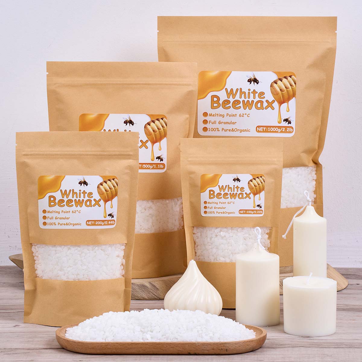 Beeswax Taper Candle - Cire d'abeille blanche 1000g, fabrication de