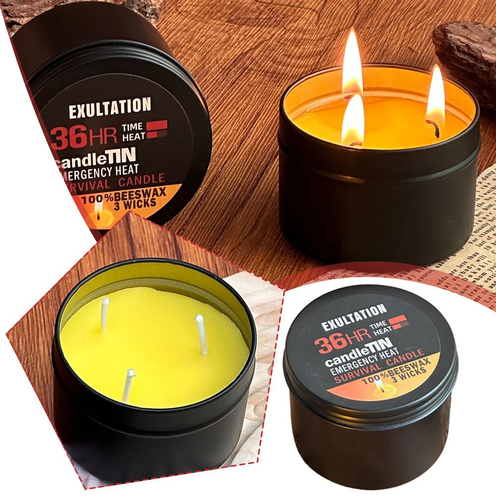 Beeswax Taper Candle - Bougie d'urgence 36 heures, 3 mèches,