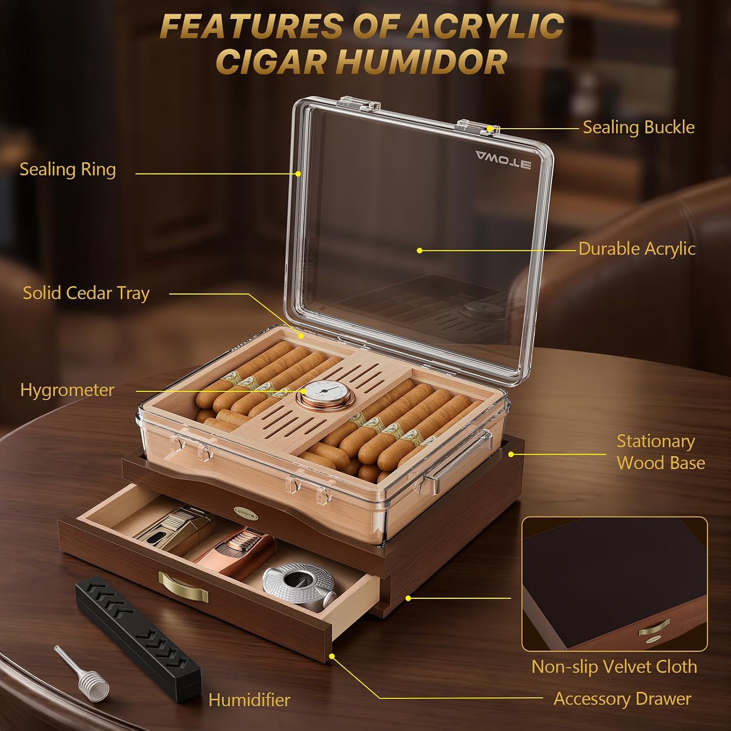 Boîte à cigares en acrylique,  - Home Fragrance Maple Walnut avis et prix