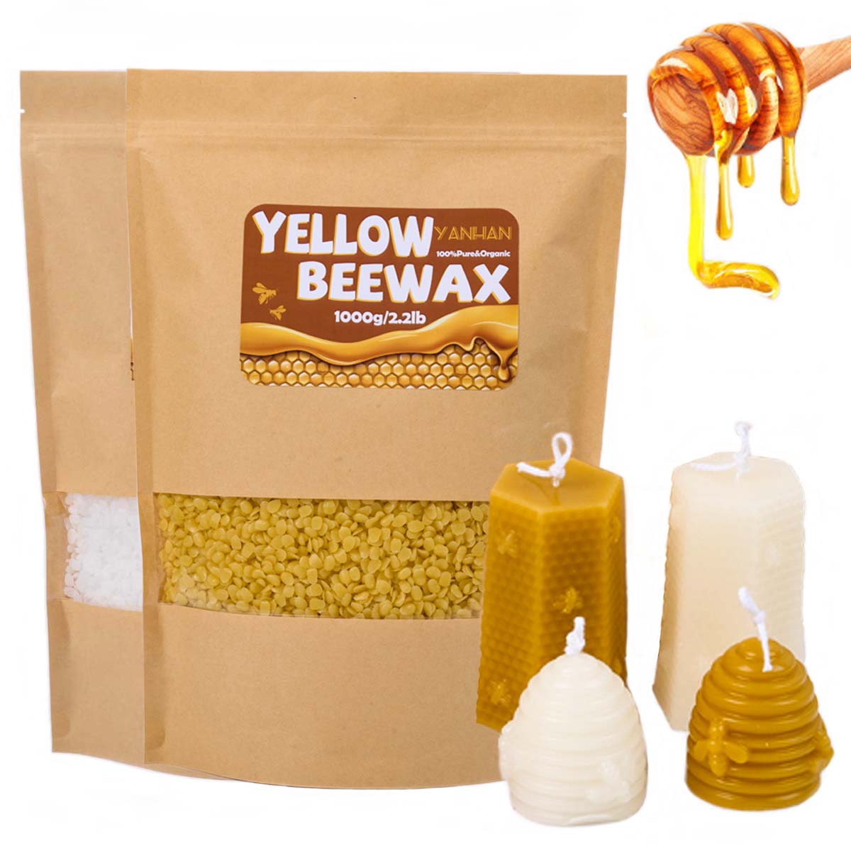 Cire d'abeille granulaire natu - Beeswax Taper Candle avis et prix