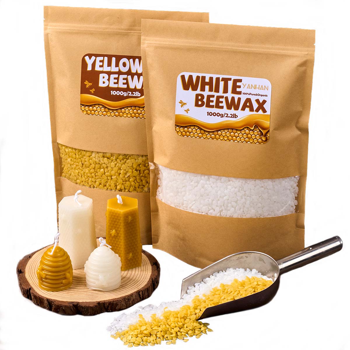 Cire d'abeille granulaire natu - Beeswax Taper Candle avis et prix